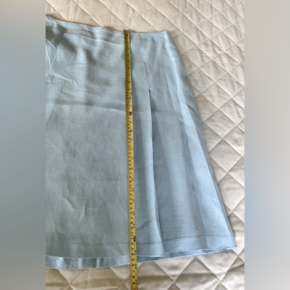 Beymen Light blue color 100% linen skirt at knee two front pleads Eu 44 US 12 - Picture 4 of 6